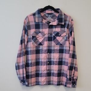 San Holo 'BB U OK?" Pink and Blue Plaid Button Down Shirt with Back Print